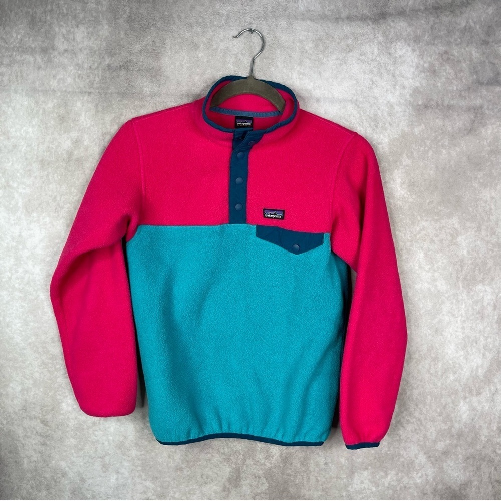 Patagonia‎ Synchilla Snap T Pullover Sweater In Blue Pink Kids Youth Size L/12